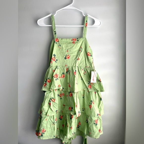 Sage Green Floral Ruffle Tiered Square Neck Dress NWT - Picture 2 of 5